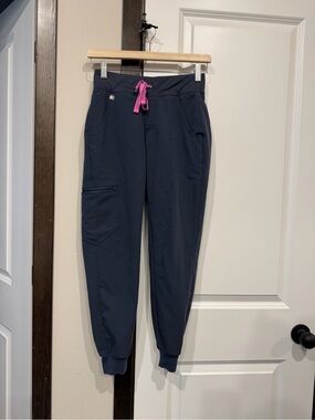 Figs Navy Joggers with Pink Drawstring